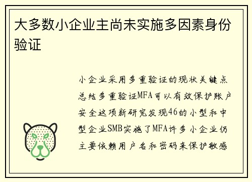 大多数小企业主尚未实施多因素身份验证 大多数小企业主尚未实施多因素身份验证