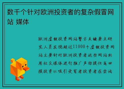 数千个针对欧洲投资者的复杂假冒网站 媒体