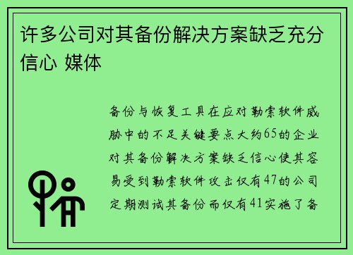 许多公司对其备份解决方案缺乏充分信心 媒体